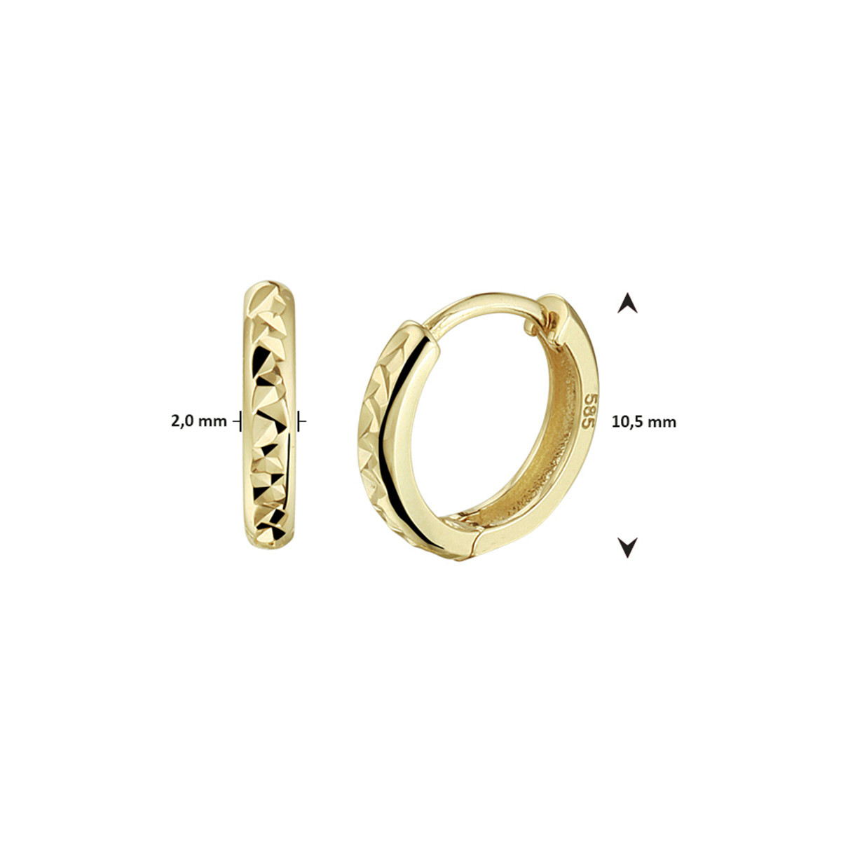 14-karaat gouden klapoorringen gediamanteerd 2 mm breed - Diameter 10.5 mm