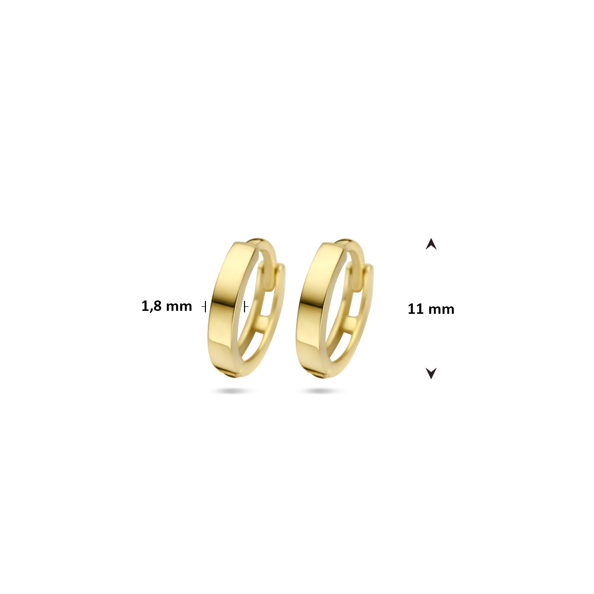 14-karaat gouden klapoorringen glanzend 1.8 mm breed - Diameter 11 mm