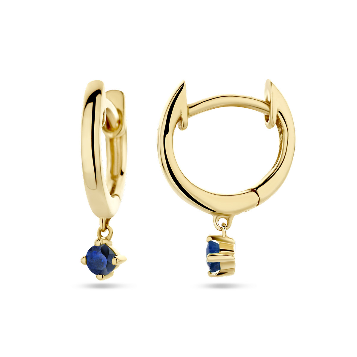 14-karaat gouden klapoorringen met blauwe saffier hangers - Diameter 10.5 mm