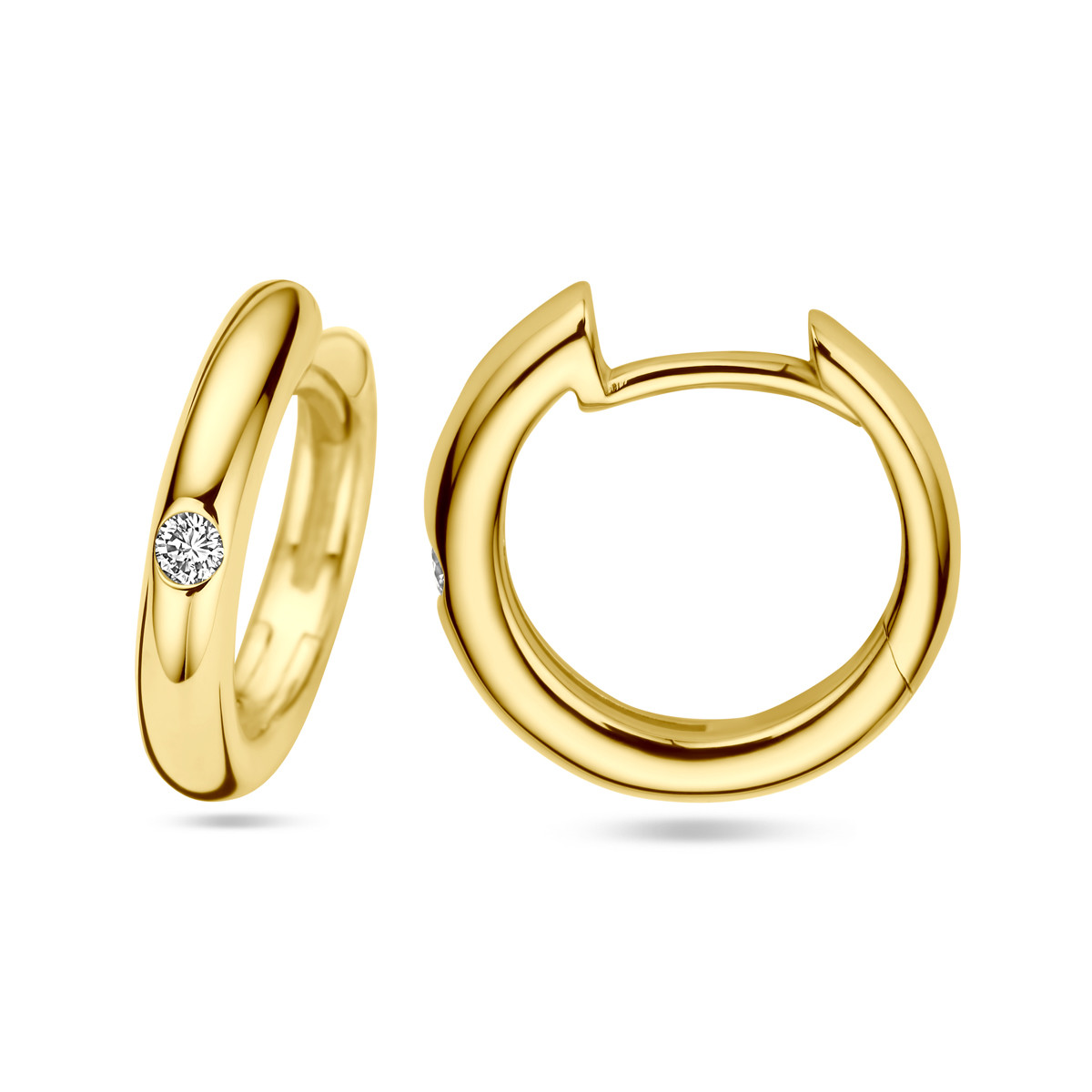 14-karaat gouden klapoorringen met diamant 0.04 crt 2.5 mm breed - Diameter 12.5 mm