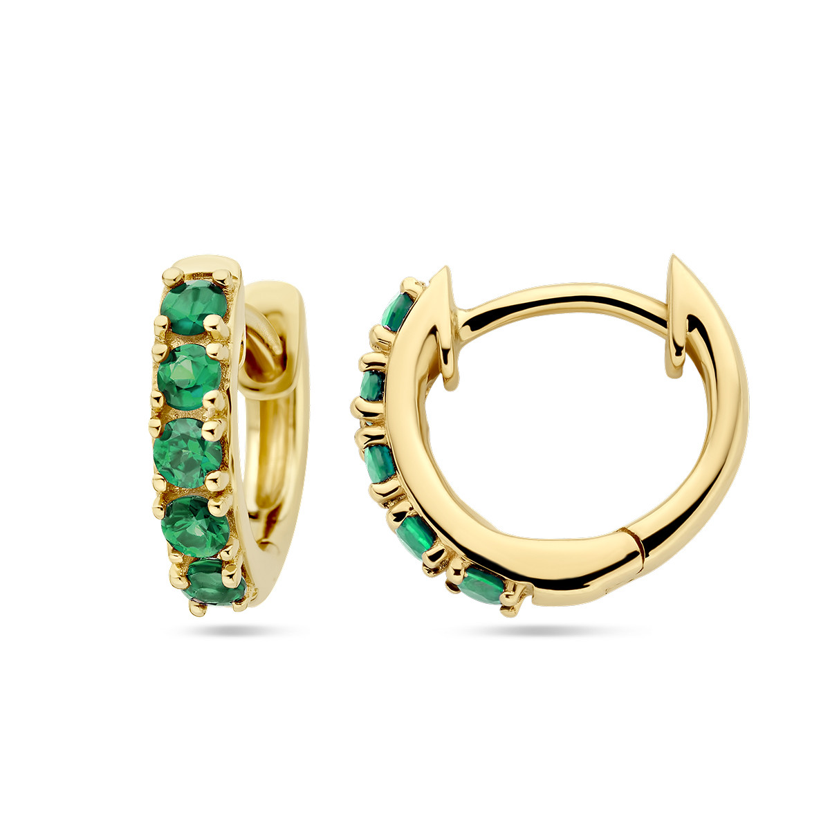 14-karaat gouden klapoorringen met groene smaragd - Diameter 11 mm