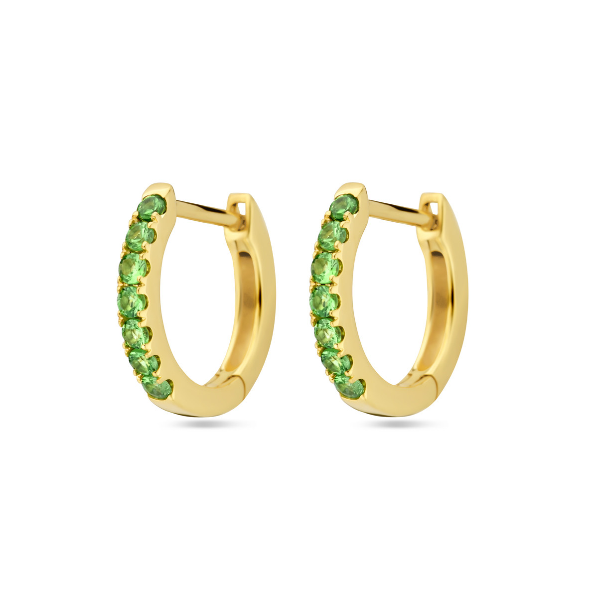 14-karaat gouden klapoorringen met groene tsavoriet 2 mm breed - Diameter 12 mm