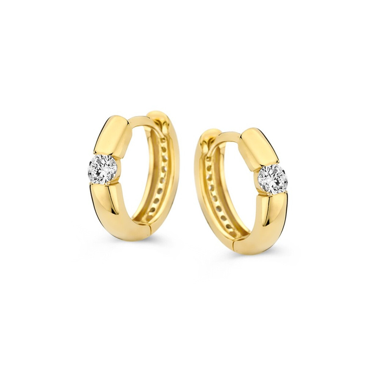14-karaat gouden klapoorringen met zirkonia stenen 3 mm breed - Hoogte 13 mm