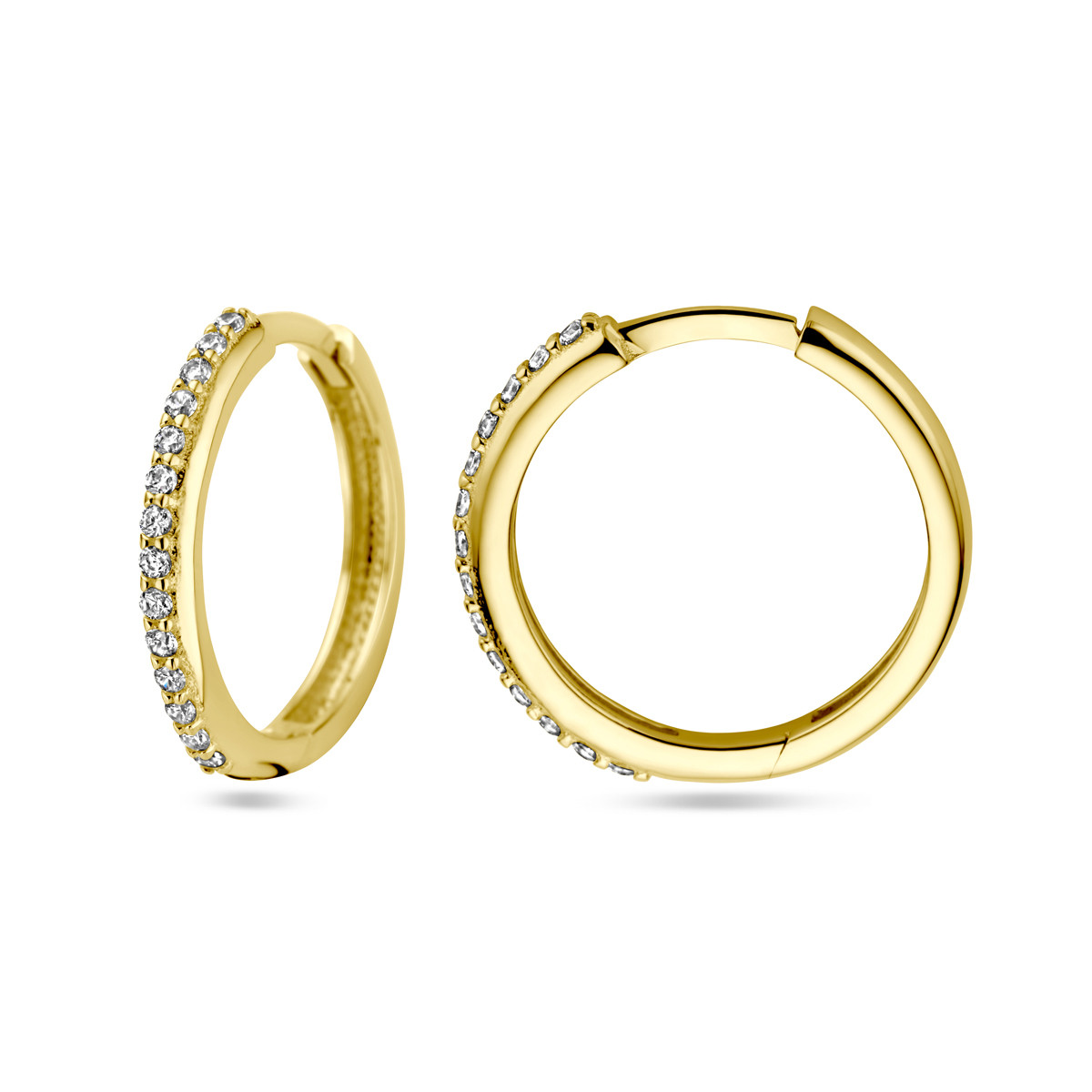 14-karaat gouden klapoorringen voor de helft gezet met zirkonia 2 mm - Diameter 16 mm