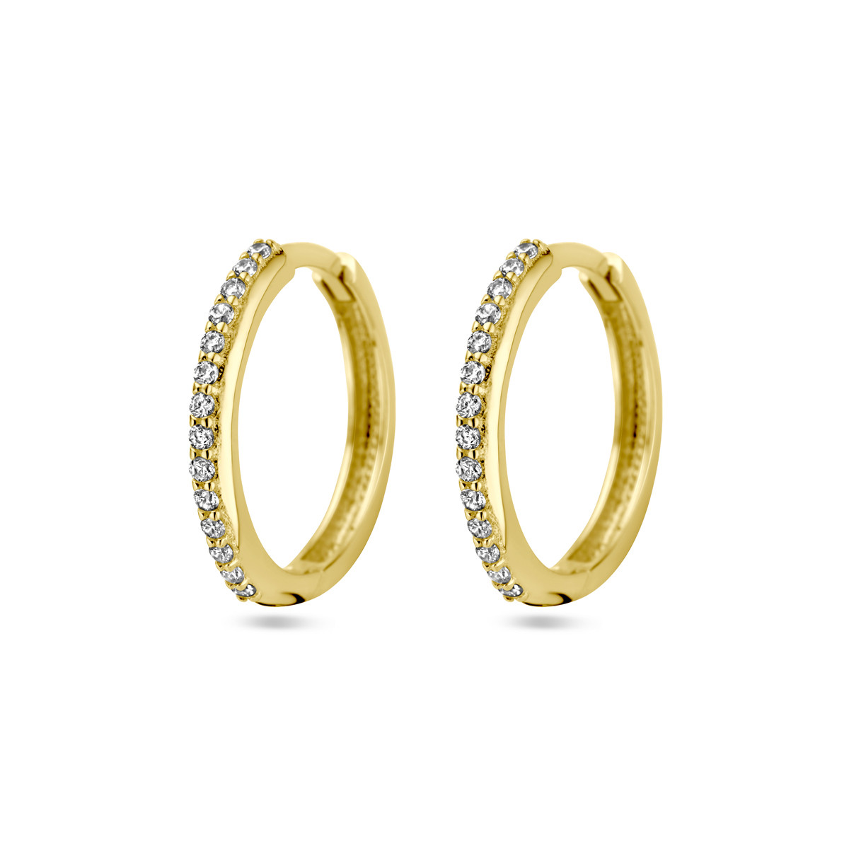 14-karaat gouden klapoorringen voor de helft gezet met zirkonia 2 mm - Diameter 16 mm