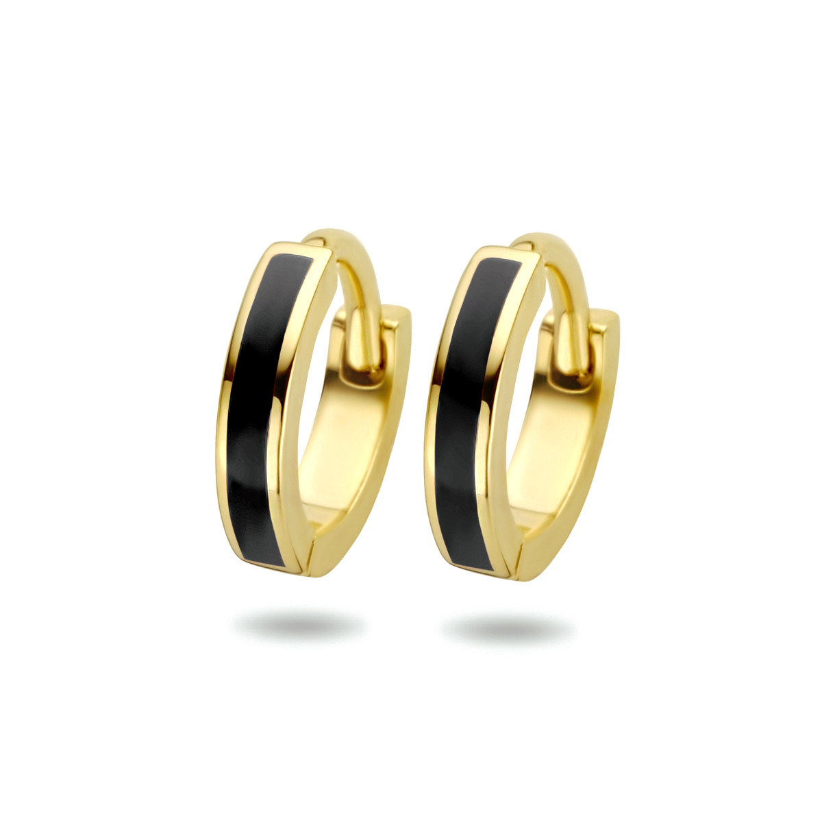 14-karaat gouden klapreolen met zwarte emaille 1.8 mm - Diameter 9 mm