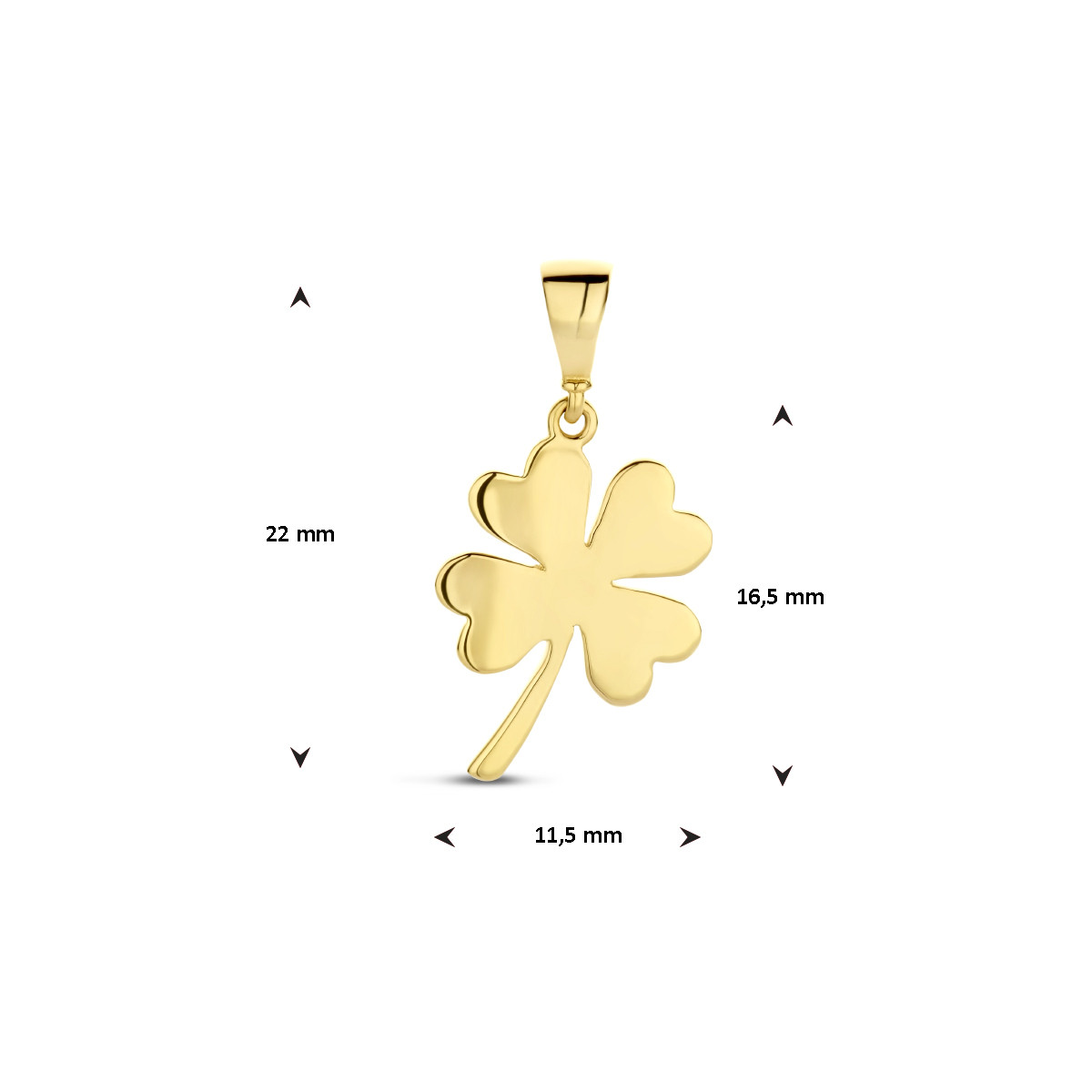 14-karaat gouden klavertje - 11.5 mm x 22 mm