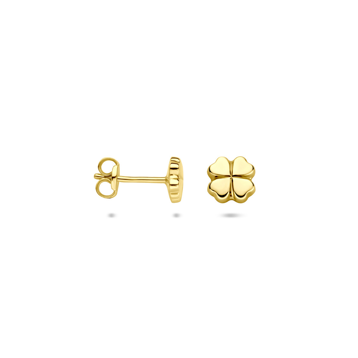 14-karaat gouden klavertje vier oorknopjes met glanzende afwerking - 5.5 mm x 5.5 mm