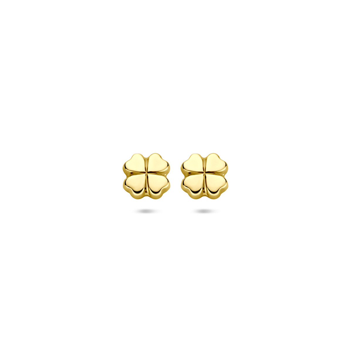 14-karaat gouden klavertje vier oorknopjes met glanzende afwerking - 5.5 mm x 5.5 mm