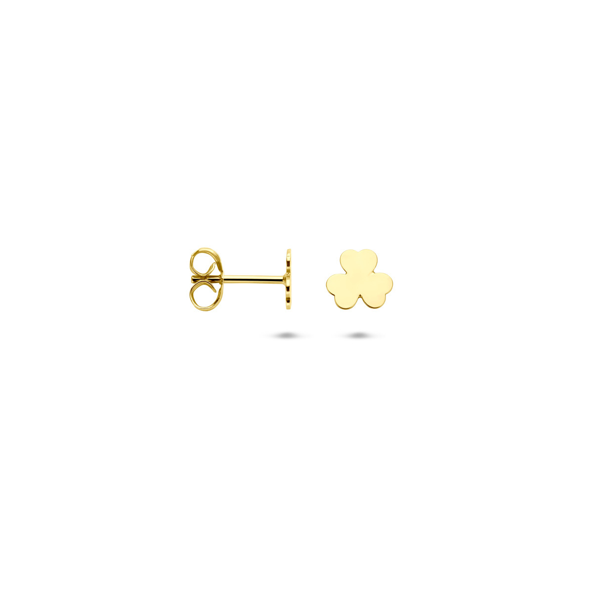 14-karaat gouden klavervormige oorknopjes met glanzende afwerking - 5 mm x 5.5 mm