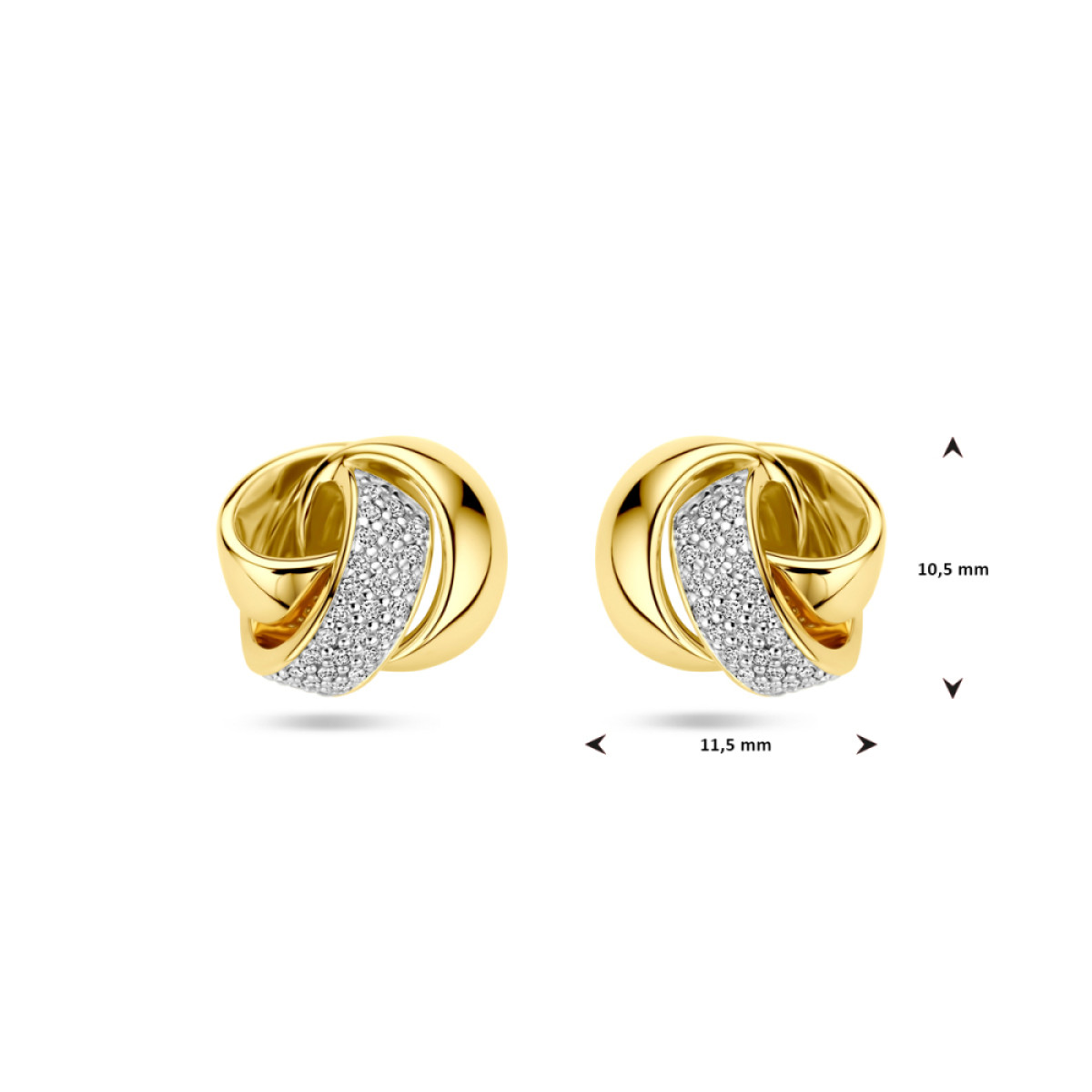 14-karaat gouden knoop-oorstekers met diamanten 0.19 crt - 10.5 mm x 11.5 mm