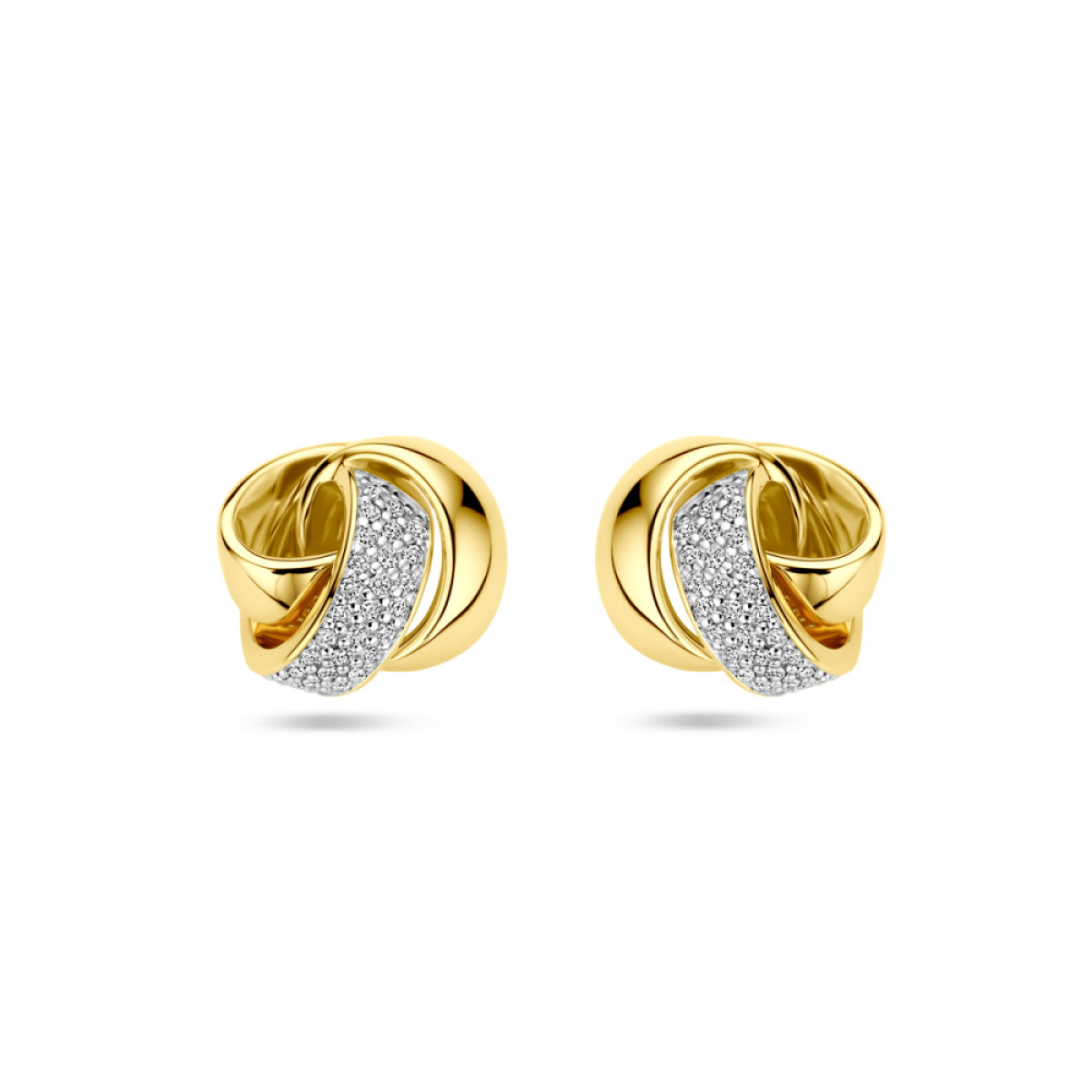 14-karaat gouden knoop-oorstekers met diamanten 0.19 crt - 10.5 mm x 11.5 mm