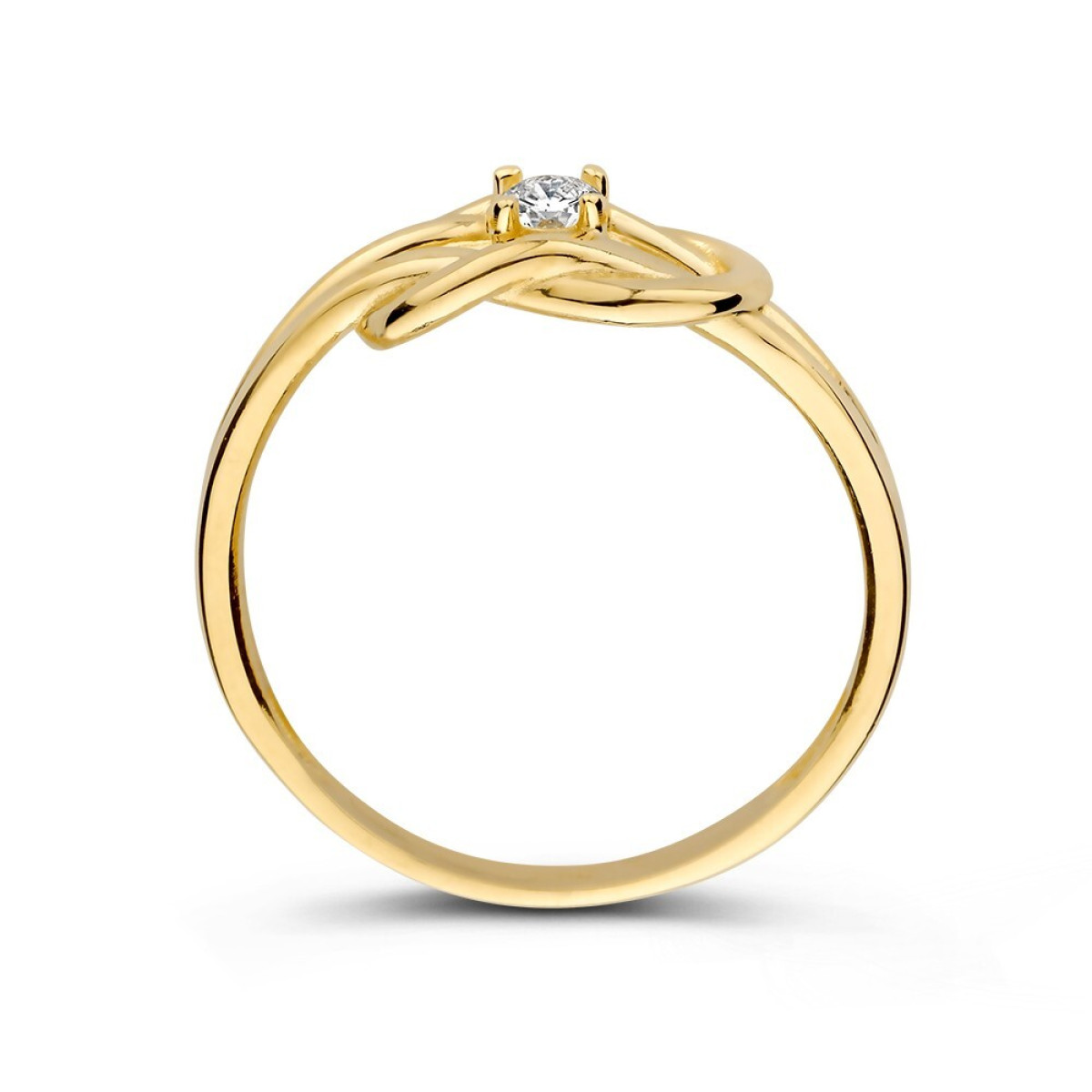 14-karaat gouden knoop ring van 7 mm met glanzende ronde zirkonia