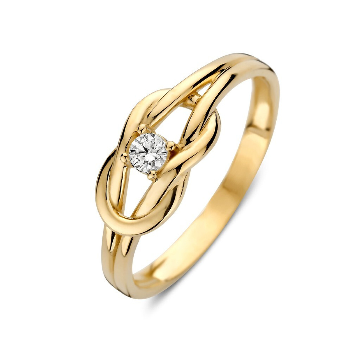 14-karaat gouden knoop ring van 7 mm met glanzende ronde zirkonia