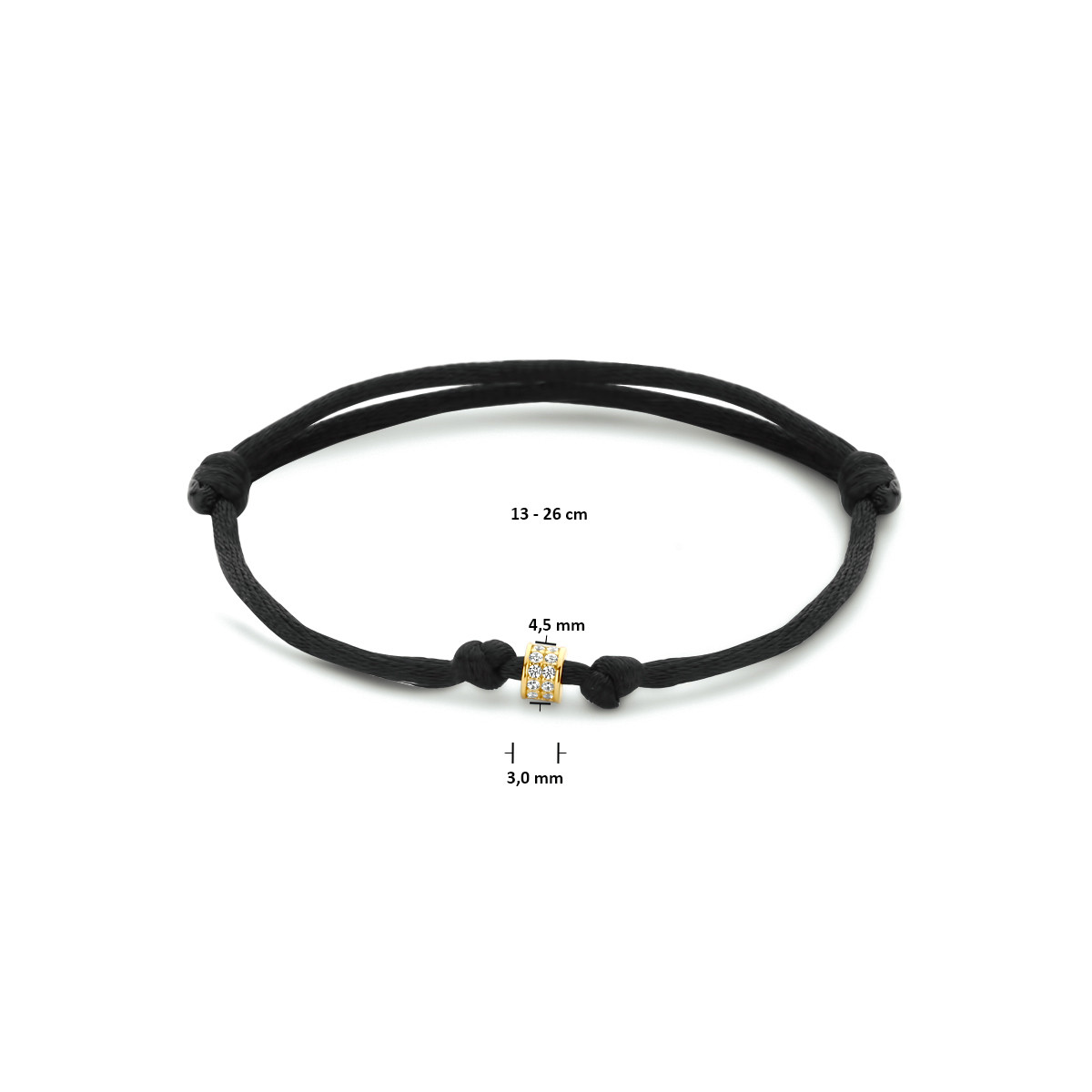 14-karaat gouden koordarmband met zirkonia's 3 mm breed - Lengte 13-26 cm