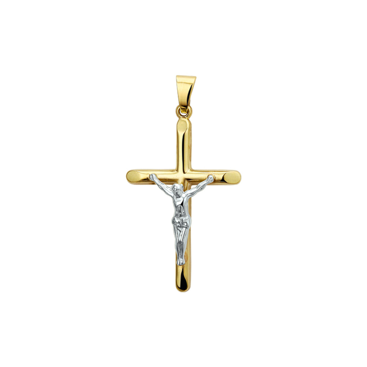14-karaat gouden kruis hanger corpus witgoud gestift met glanzende afwerking 18 mm breed - Hoogte 28 mm