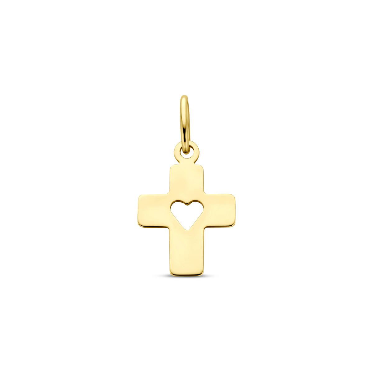 14-karaat gouden kruis hanger met hartjes uitsparing 9 mm breed - Hoogte 18 mm