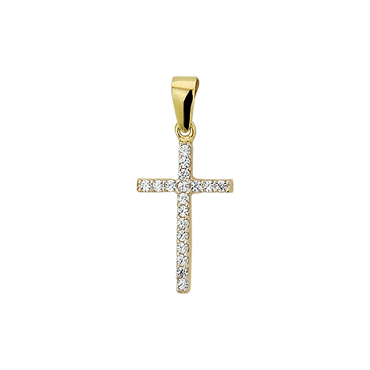 14-karaat gouden kruis hanger met zirkonia stenen 8 mm breed - Hoogte 13.5 mm