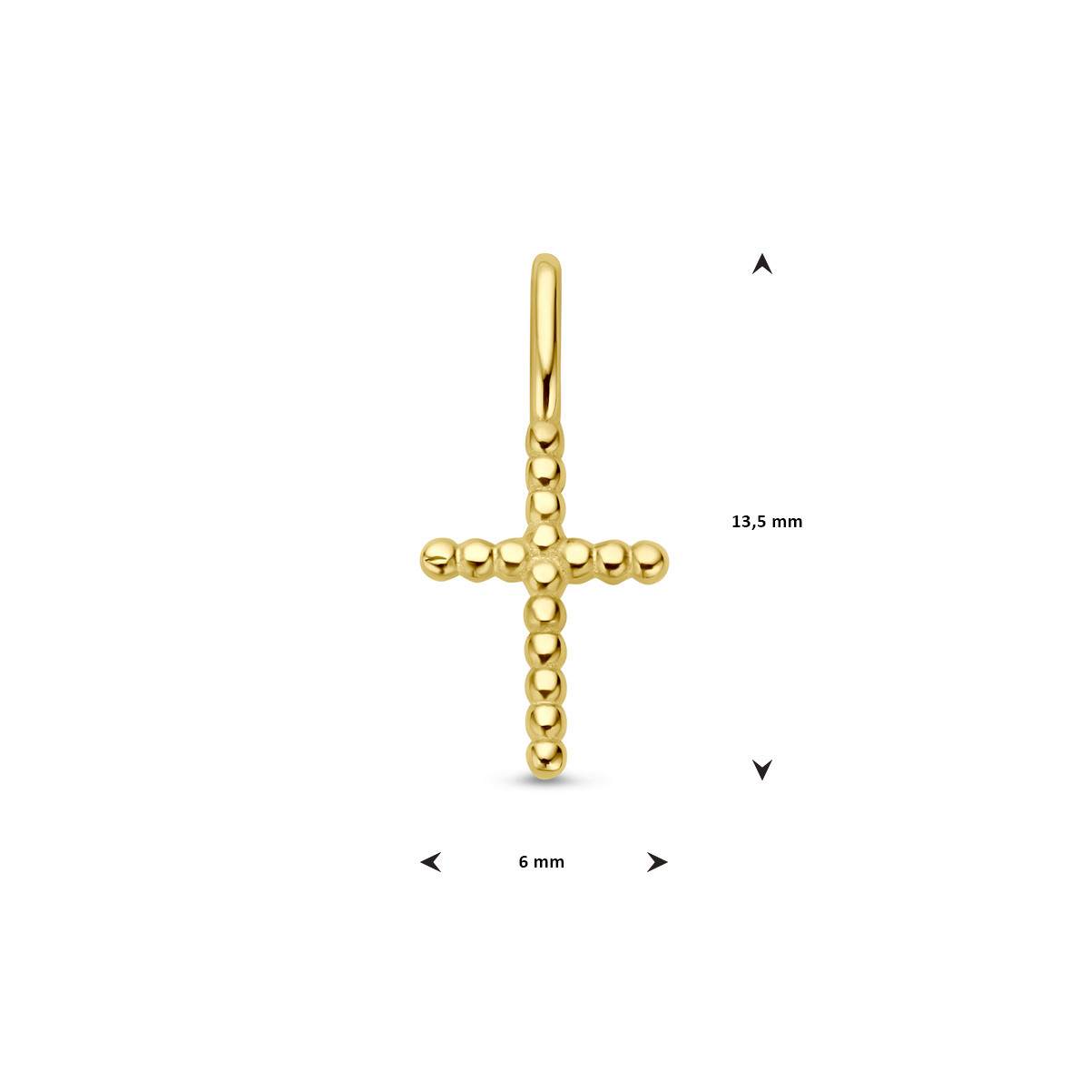 14-karaat gouden kruisje met bolletjes - 6 mm x 13.5 mm