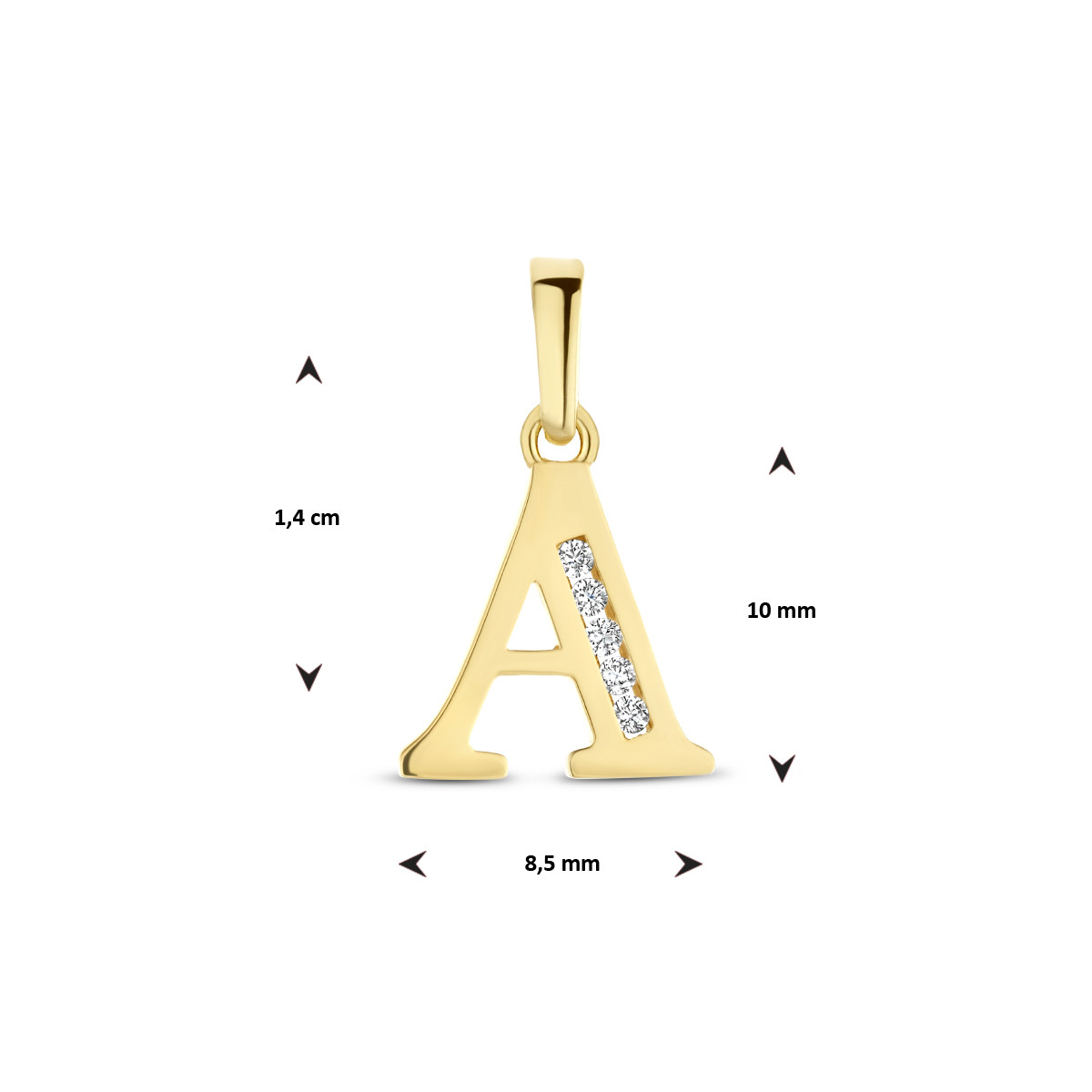 14-karaat gouden letter hanger met vijf zirkonia's - Letter P