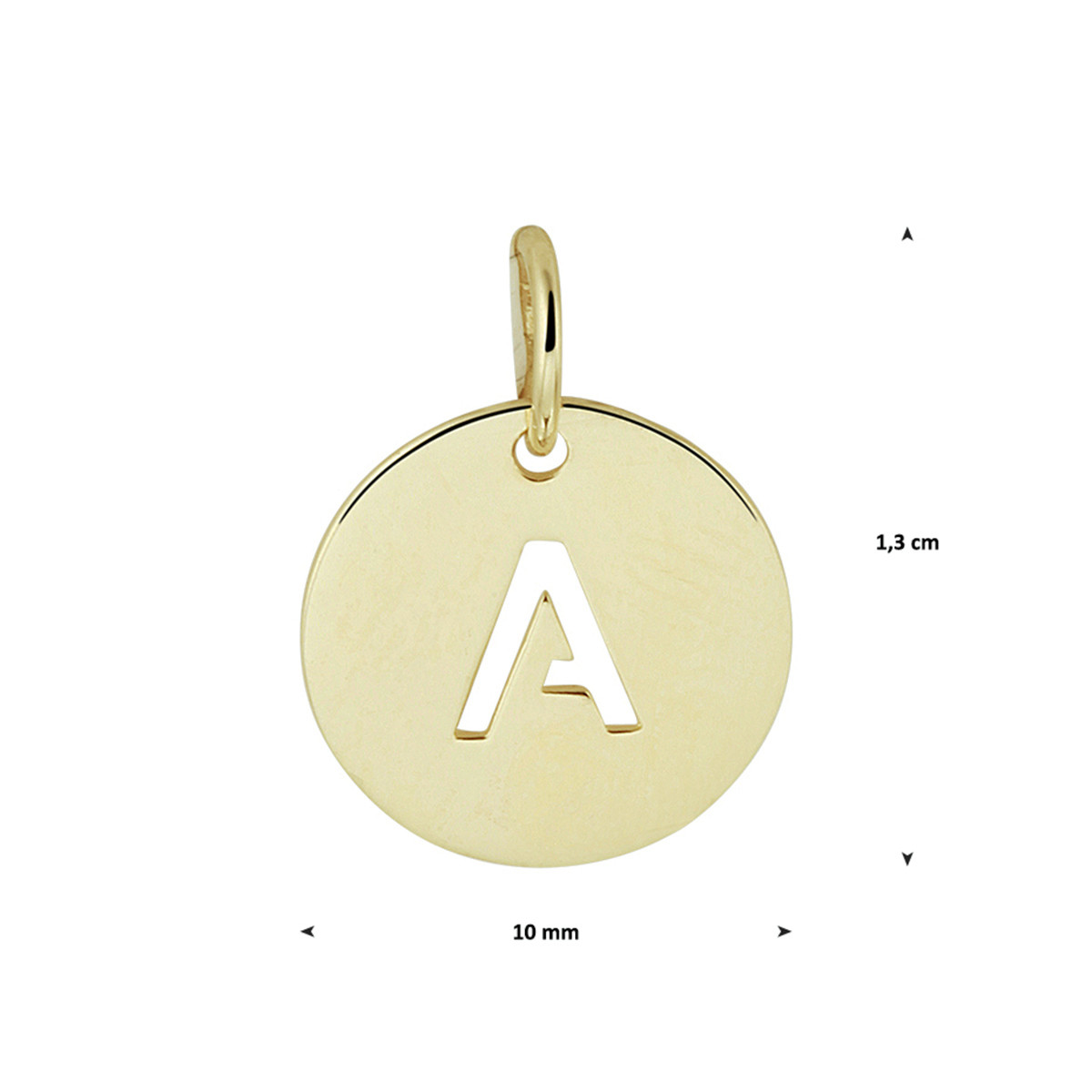 14-karaat gouden letter hanger rond 10 mm