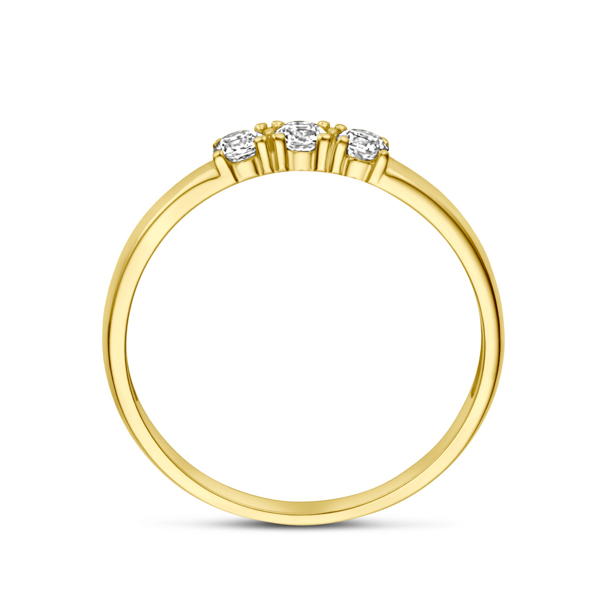 14-karaat gouden memoire ring met drie zirkonia's