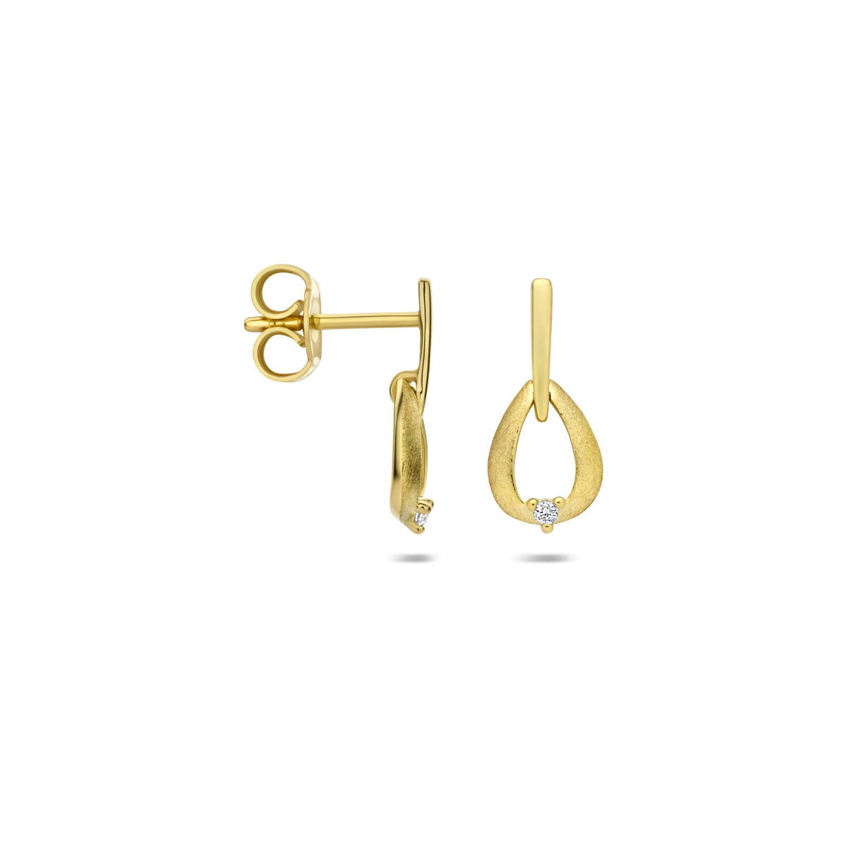 14-karaat gouden oorbellen met druppelvorm en diamanten 0.02 crt 6.5 mm breed - Hoogte 14 mm