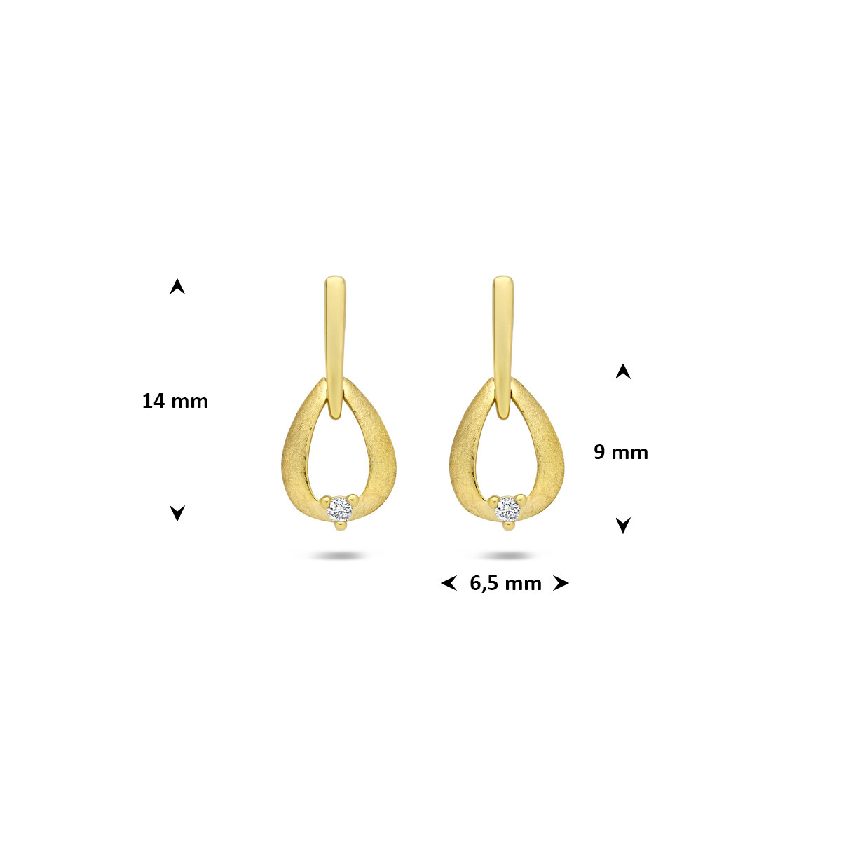 14-karaat gouden oorbellen met druppelvorm en diamanten 0.02 crt 6.5 mm breed - Hoogte 14 mm