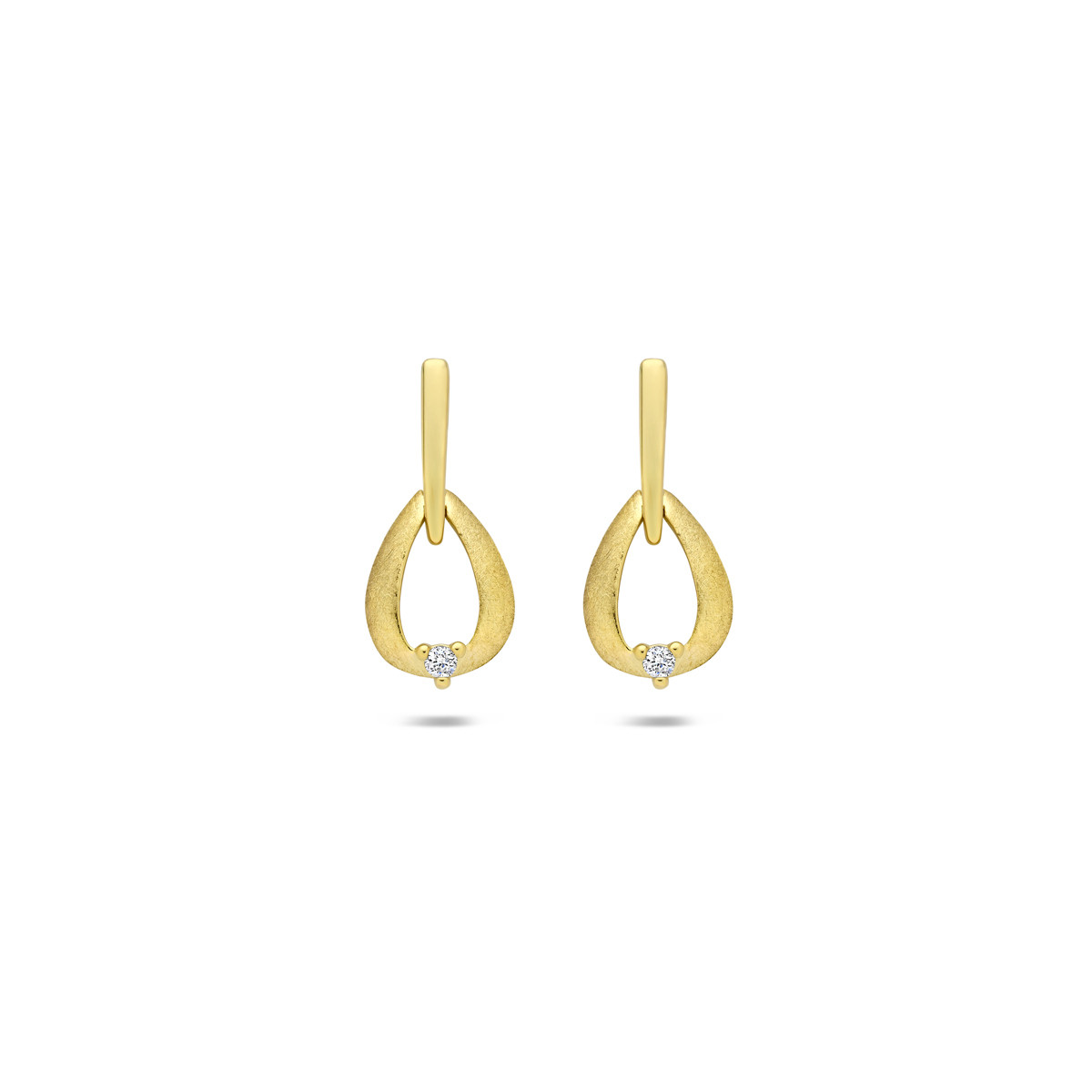 14-karaat gouden oorbellen met druppelvorm en diamanten 0.02 crt 6.5 mm breed - Hoogte 14 mm