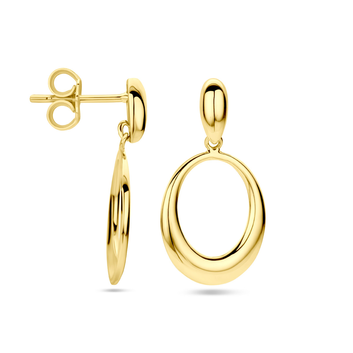 14-karaat gouden oorhangers grote glanzende ovalen - Hoogte 22 mm