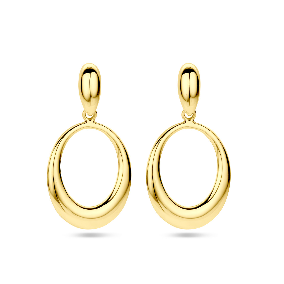 14-karaat gouden oorhangers grote glanzende ovalen - Hoogte 22 mm
