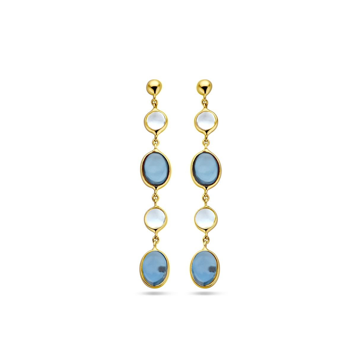 14-karaat gouden oorhangers met london blue topaas en blauwe topaas - Hoogte 40 mm