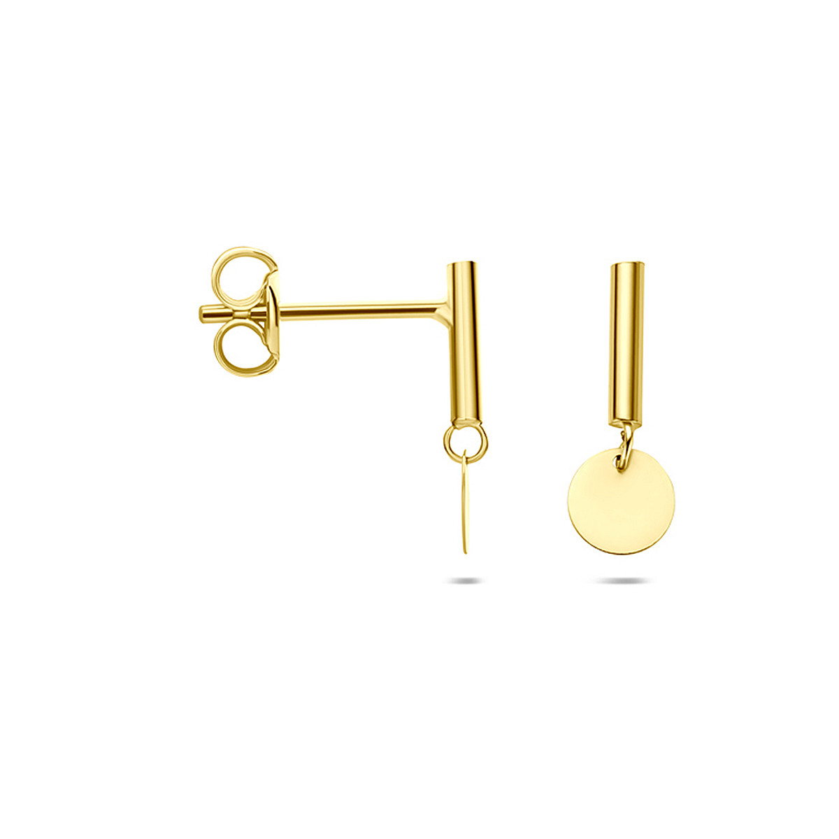 14-karaat gouden oorhangers met staafje en cirkel 4.5 mm breed - Hoogte 11 mm