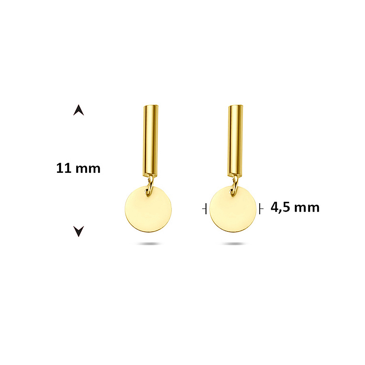 14-karaat gouden oorhangers met staafje en cirkel 4.5 mm breed - Hoogte 11 mm