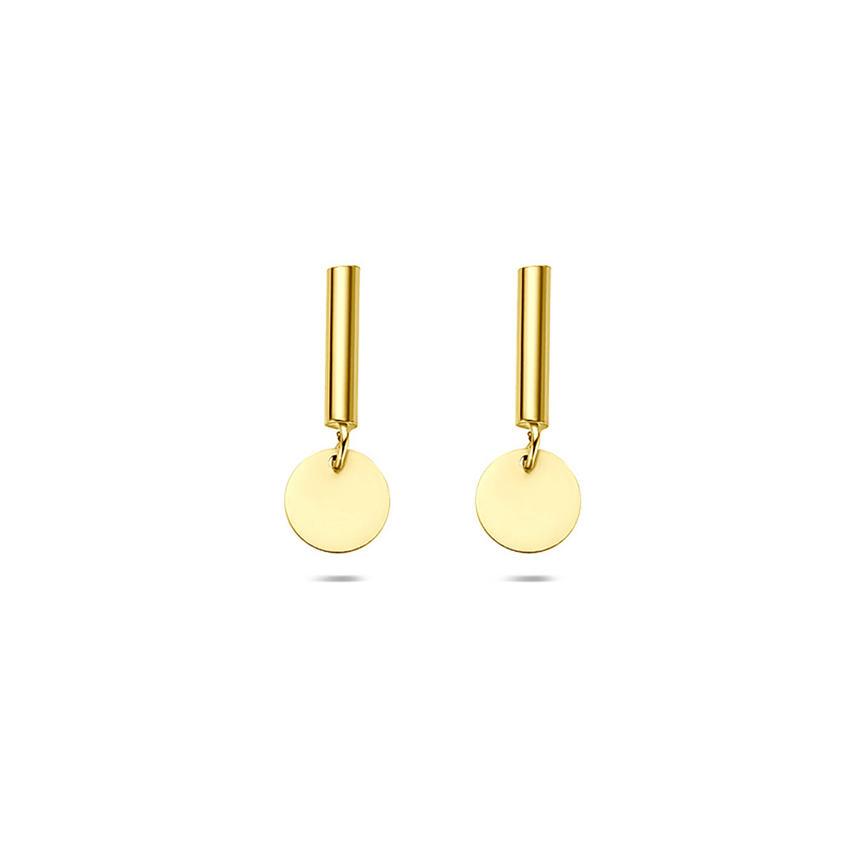 14-karaat gouden oorhangers met staafje en cirkel 4.5 mm breed - Hoogte 11 mm