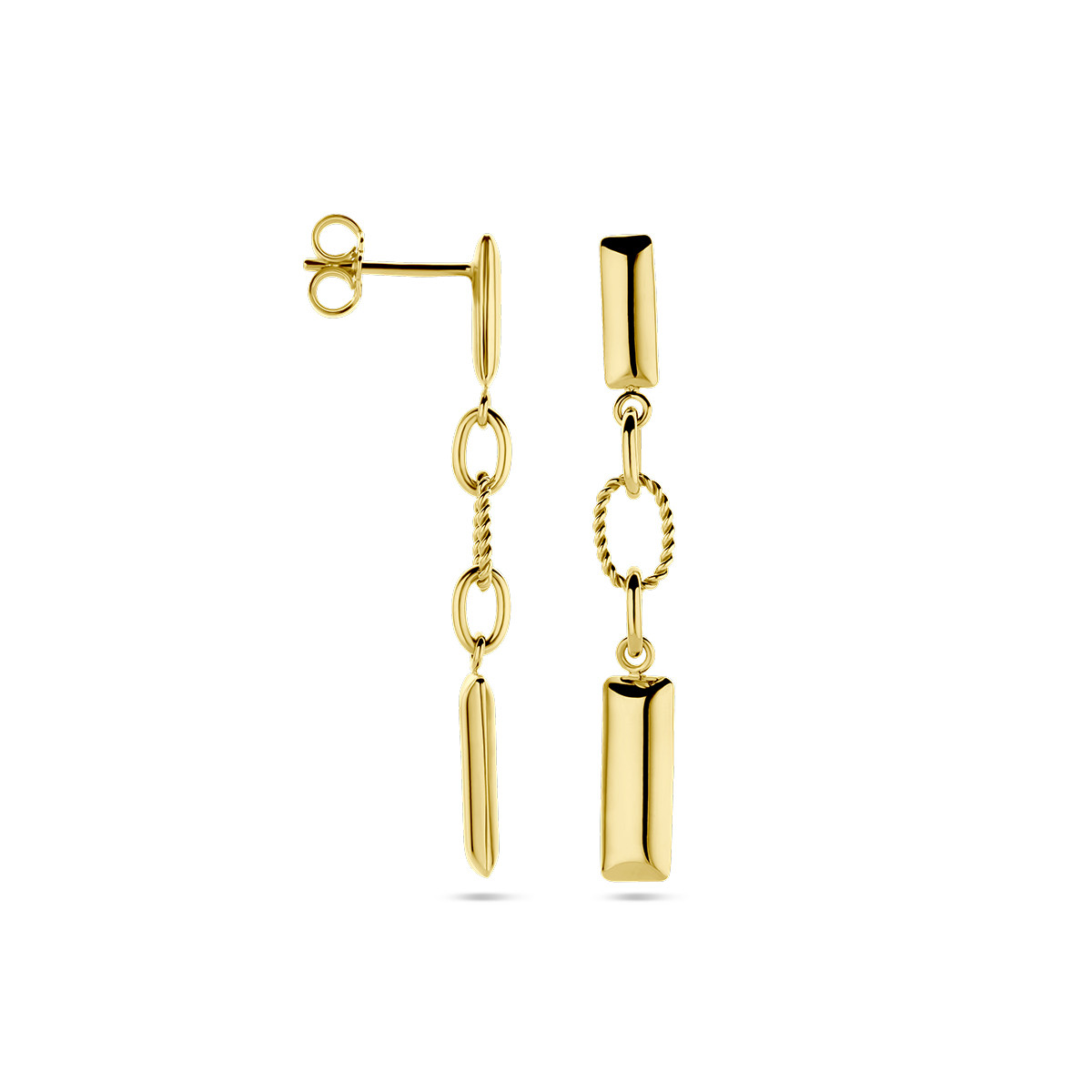 14-karaat gouden oorhangers met staafjes en ovalen - 5.5 mm x 42 mm
