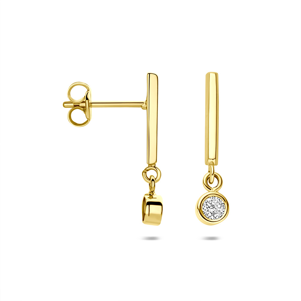 14-karaat gouden oorhangers met zirkonia 3.5 mm breed - Hoogte 17.5 mm