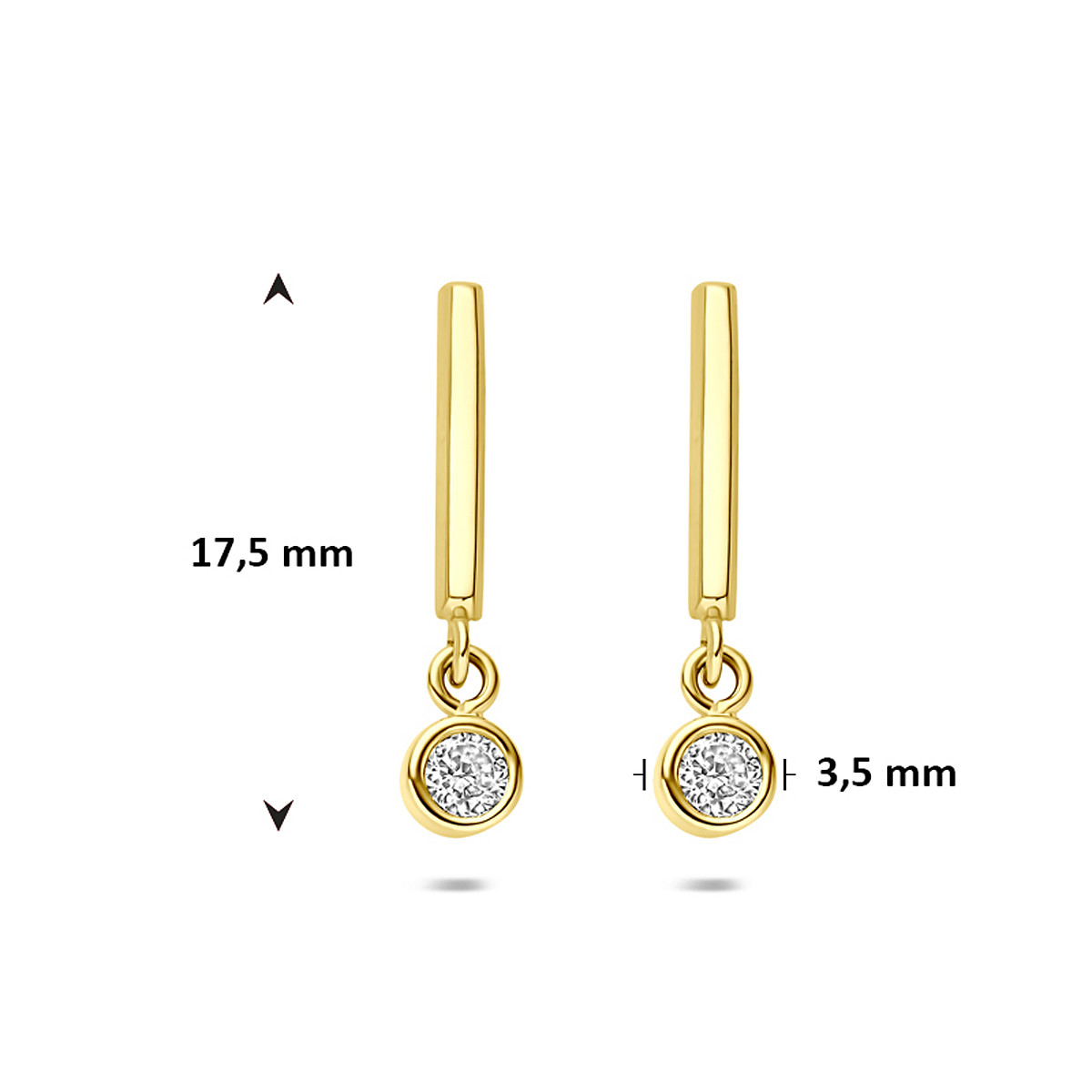 14-karaat gouden oorhangers met zirkonia 3.5 mm breed - Hoogte 17.5 mm