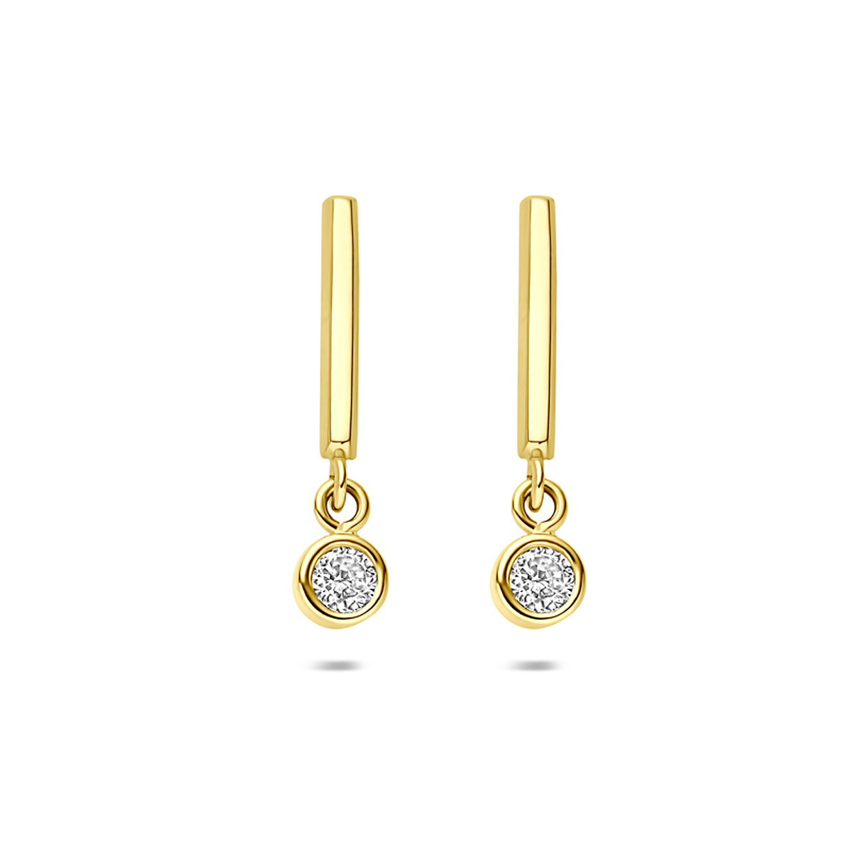 14-karaat gouden oorhangers met zirkonia 3.5 mm breed - Hoogte 17.5 mm