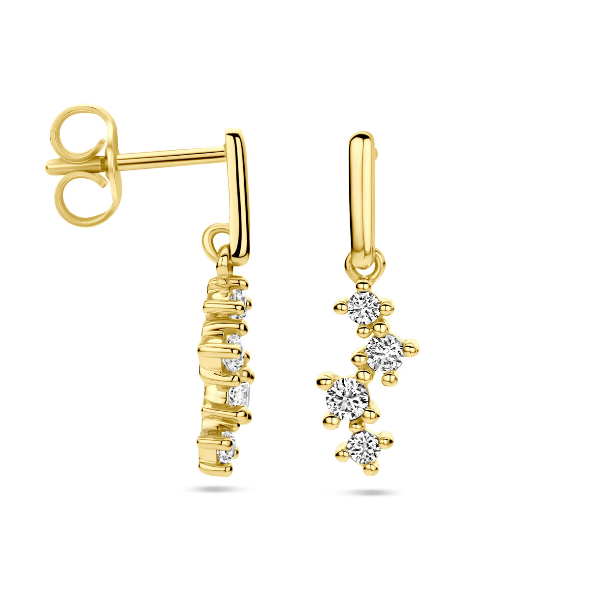 14-karaat gouden oorhangers met zirkonia - Hoogte 18.5 mm