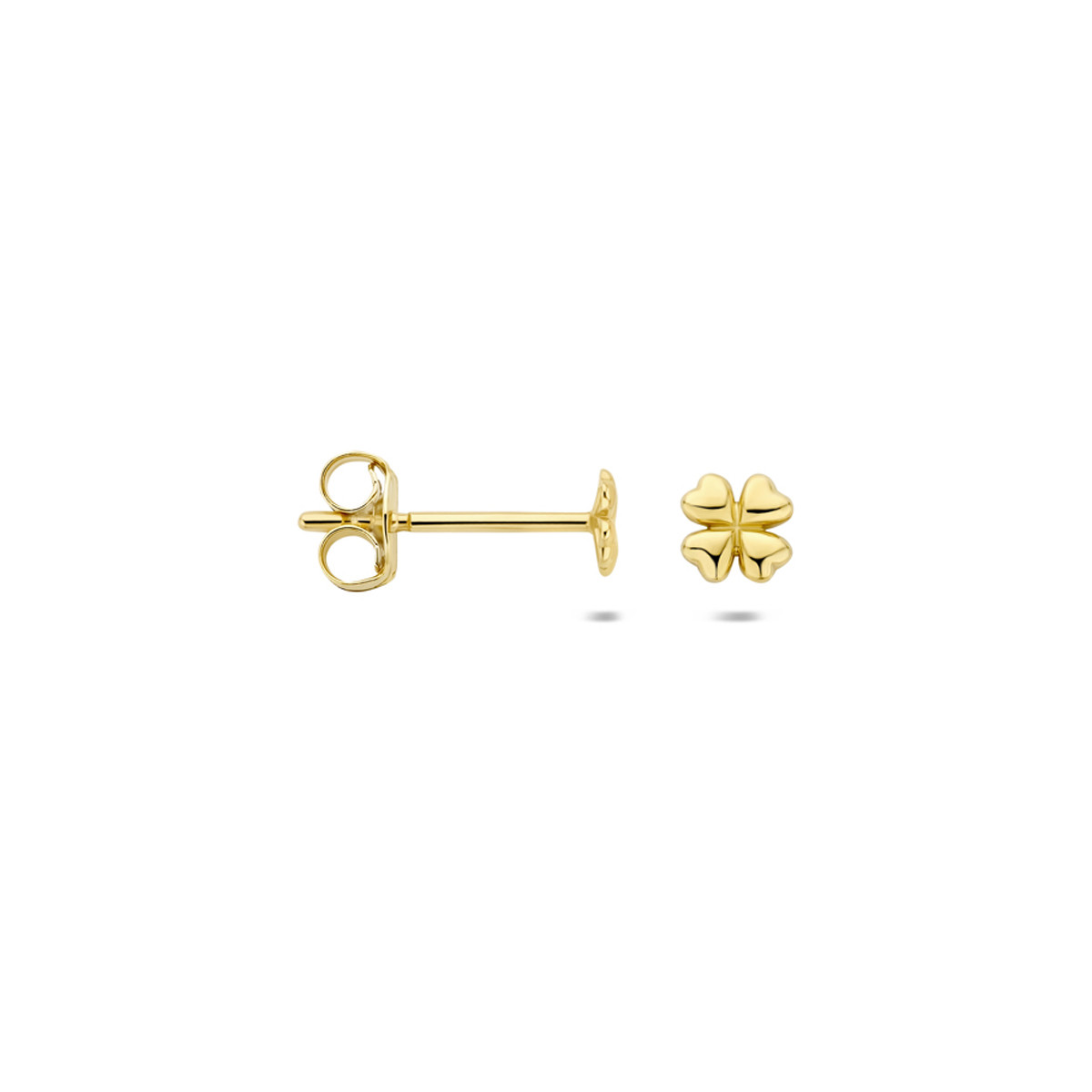 14-karaat gouden oorknopjes in klavertje vier vorm 3.5 mm breed - Hoogte 3.5 mm