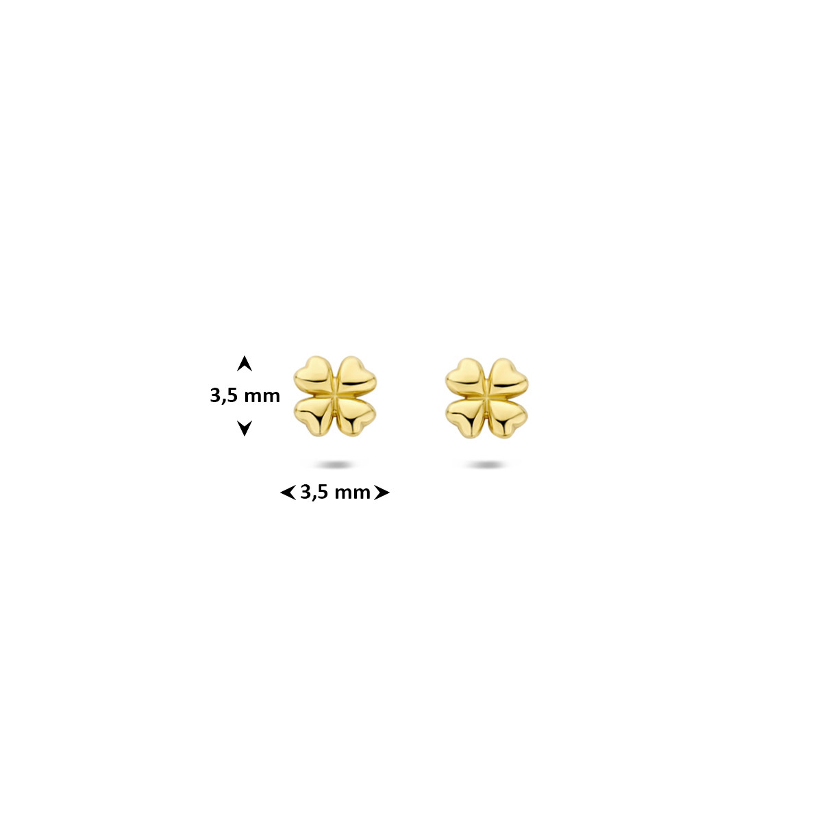 14-karaat gouden oorknopjes in klavertje vier vorm 3.5 mm breed - Hoogte 3.5 mm