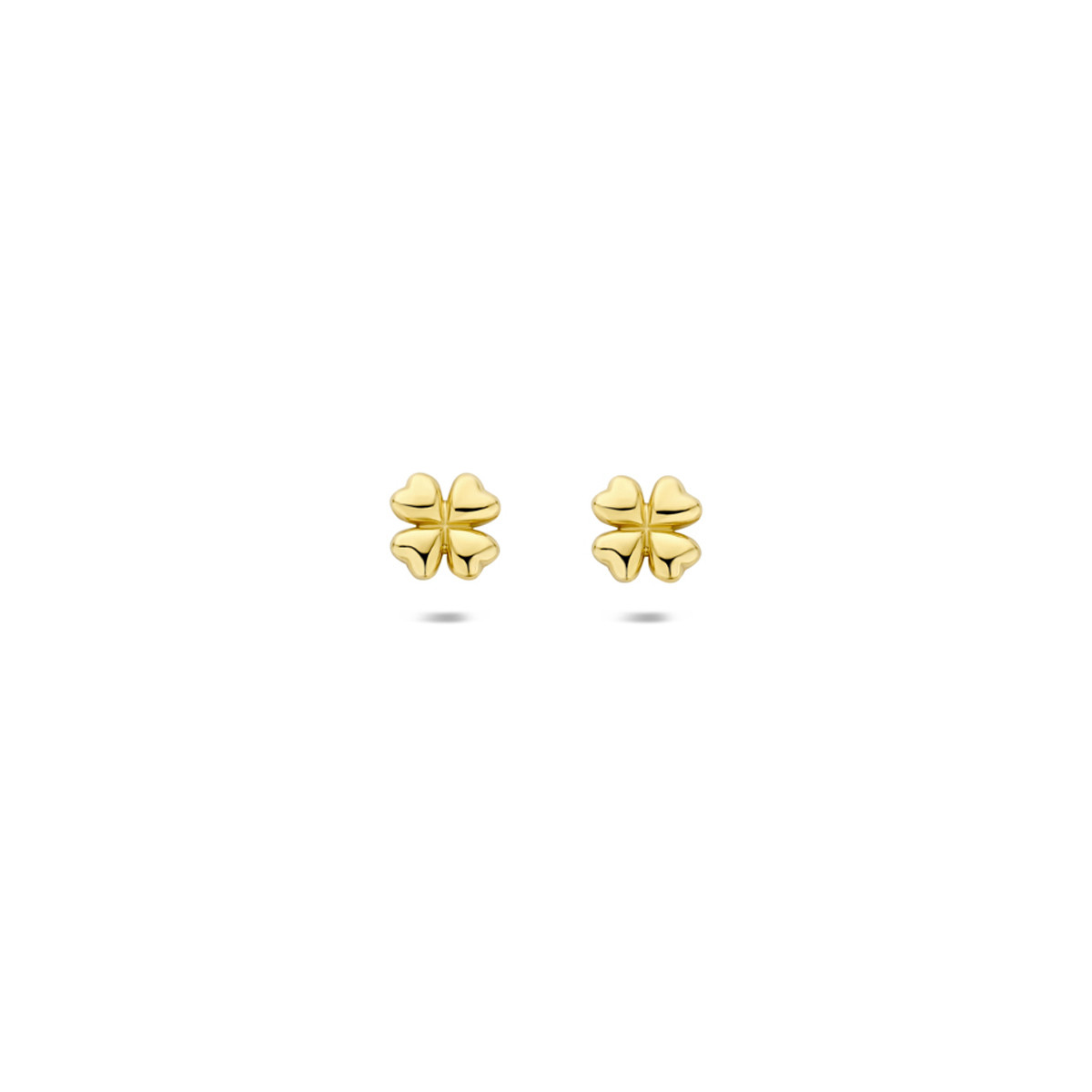 14-karaat gouden oorknopjes in klavertje vier vorm 3.5 mm breed - Hoogte 3.5 mm