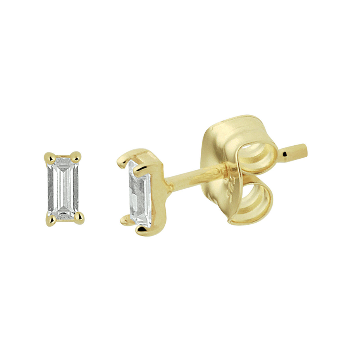 14-karaat gouden oorknopjes met baguette zirkonia 1.5 mm breed - Hoogte 3 mm