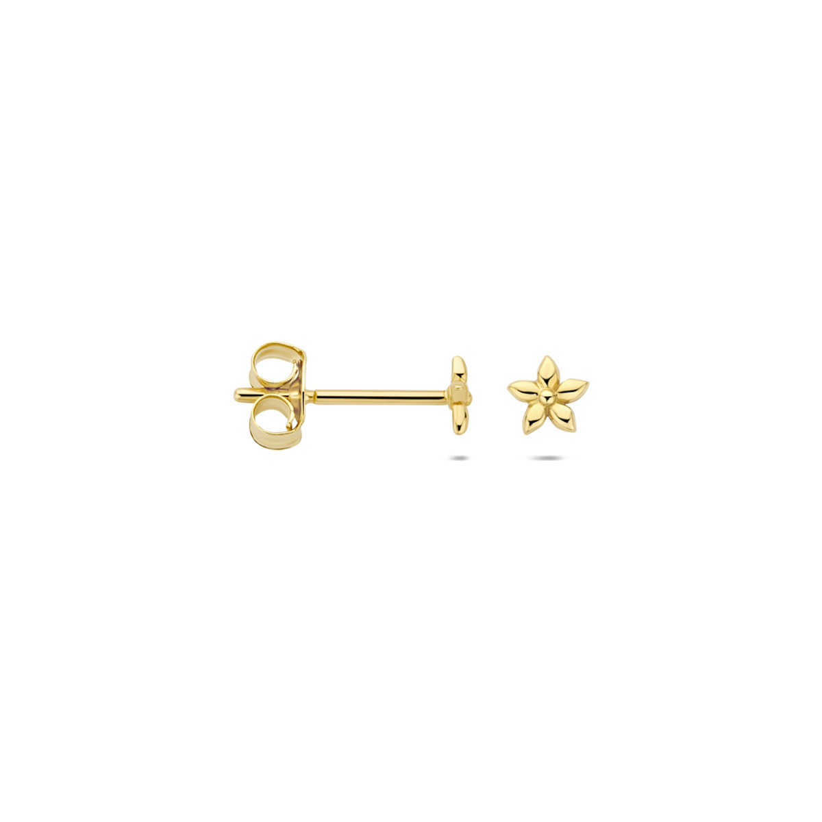 14-karaat gouden oorknopjes met bloem glanzende afwerking 3.5 mm breed - Hoogte 3.5 mm