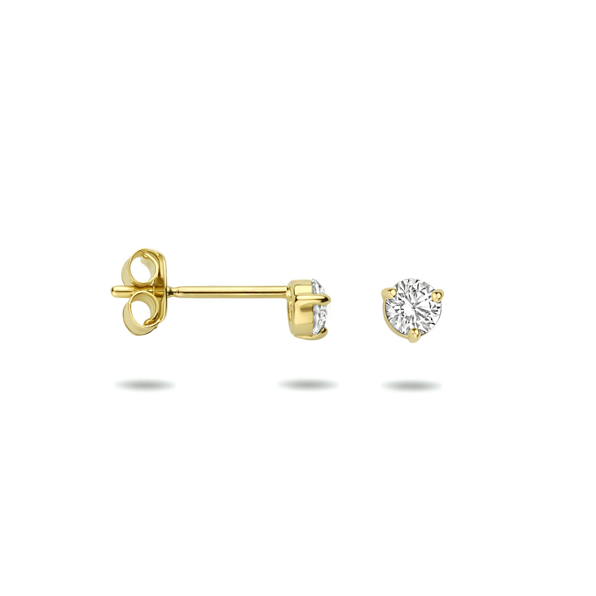 14-karaat gouden oorknopjes met briljant geslepen zirkonia - Diameter 3 mm