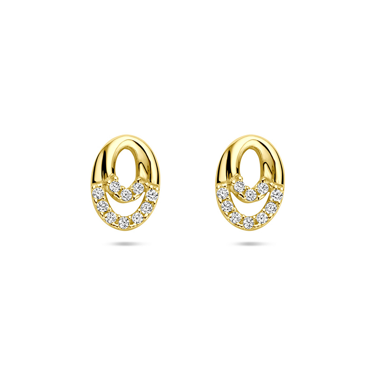 14-karaat gouden oorknopjes met ovale zirkonia en briljante glans - 8 mm x 6 mm
