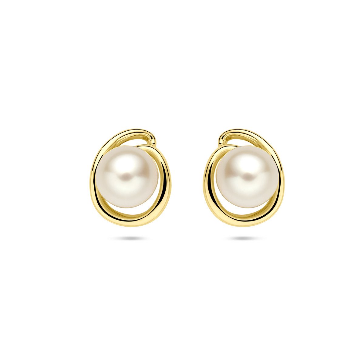 14-karaat gouden oorknopjes met parel en spiraal vorm 10 mm breed - Hoogte 12.5 mm