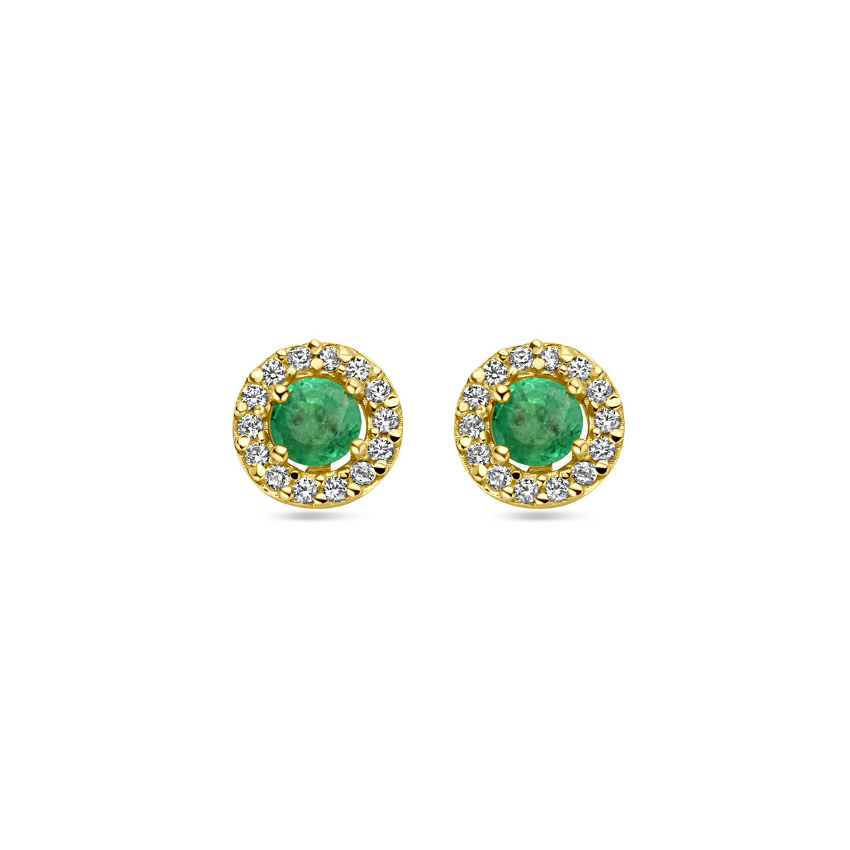 14-karaat gouden oorknopjes met smaragd en zirkonia – Diameter 7 mm