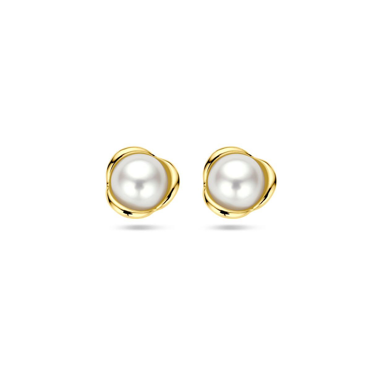 14-karaat gouden oorknopjes met witte zoetwaterparel - Diameter 8.5 mm
